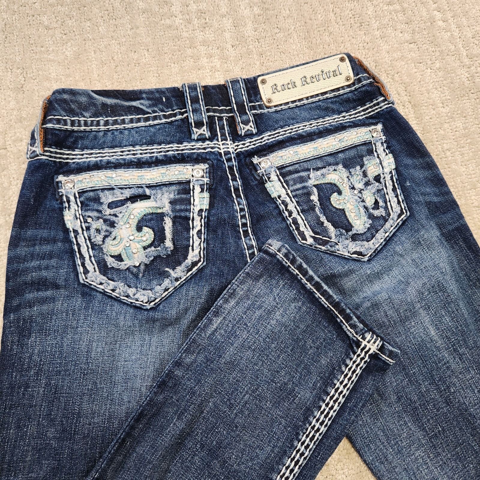 Rock Revival Jeans Women 27 Nancy Crop Low Rise Embellished Cowgirl Rodeo Y2k